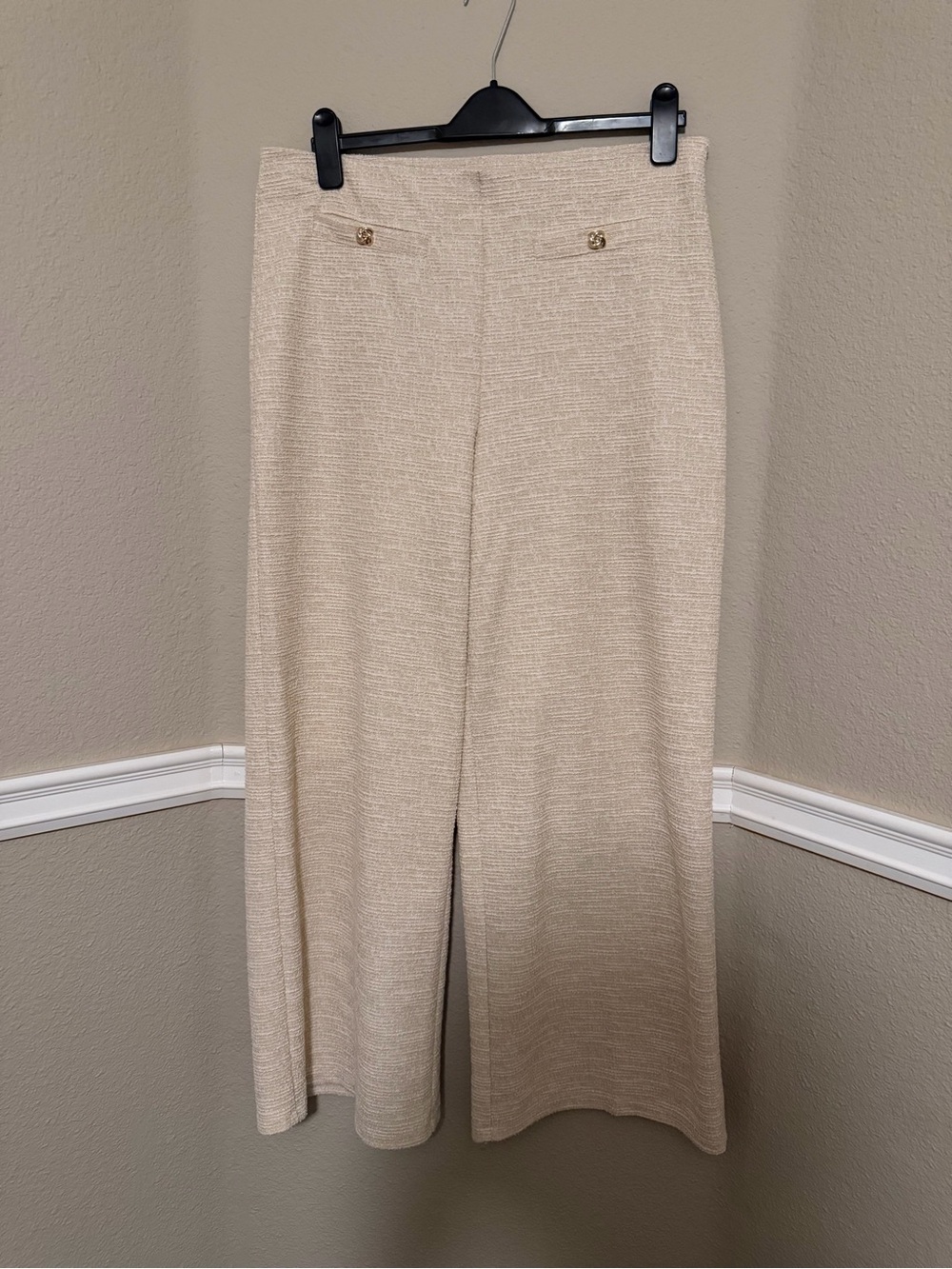 H&M Ivory Bouclé Wide-Leg Trousers